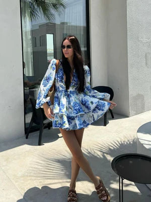 Blue Floral Short Dress