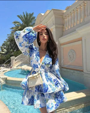 Blue Floral Short Dress