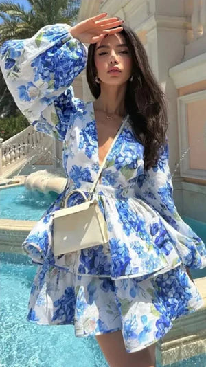 Blue Floral Short Dress