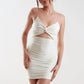 FOCUS ON ME Cut Out Ruched Mini Dress in Ivory