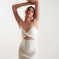 FOCUS ON ME Cut Out Ruched Mini Dress in Ivory