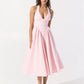 Arina strawberry gingham halter midi sundress