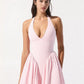 Arina strawberry gingham halter midi sundress